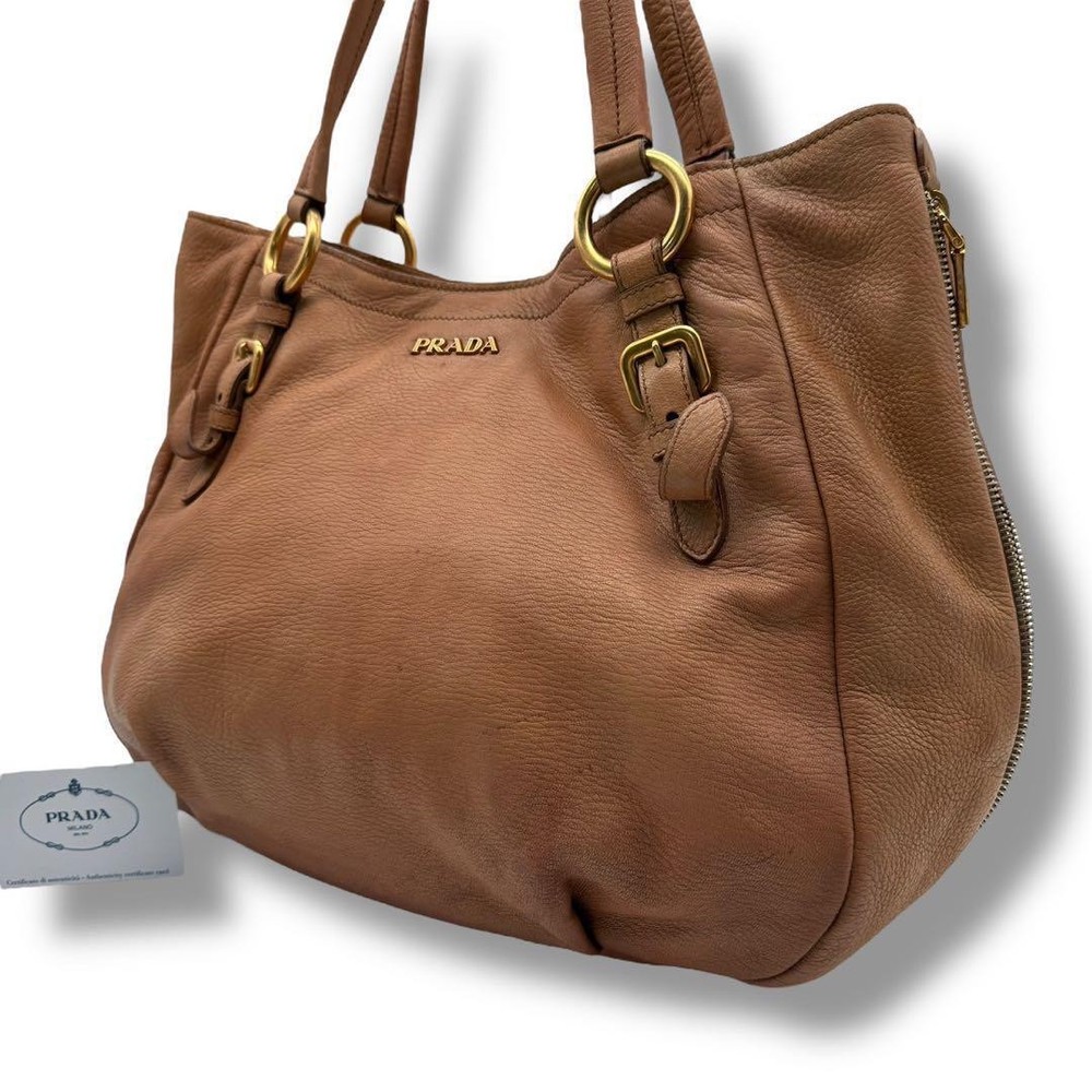 PRADA 681 Viterbo Daino Grained Leather Tote Bag with Logo Hardware Made in Japan