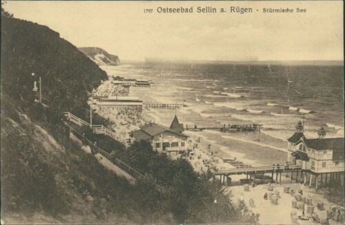 Postcard Baltic Sea resort Sellin a. Rügen Stormy Sea 1913 (No. 893)