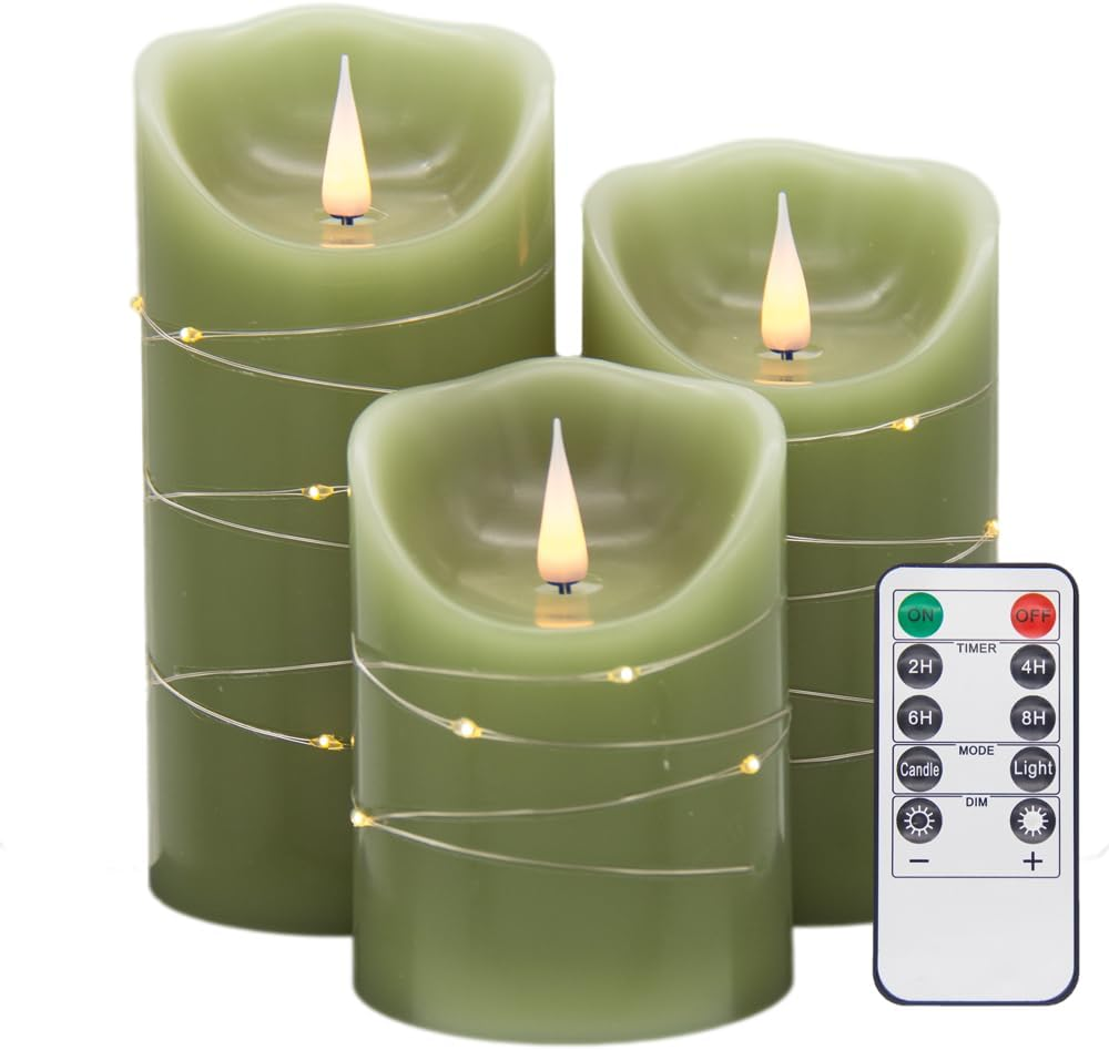 Flameless LED Candles with Realistic Flickering Flame in Green - Set of Multiple