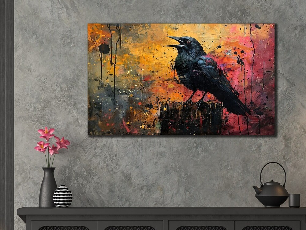 Black Crow Abstract Colorful Painting Unframed Canvas Print Australian Wall Art