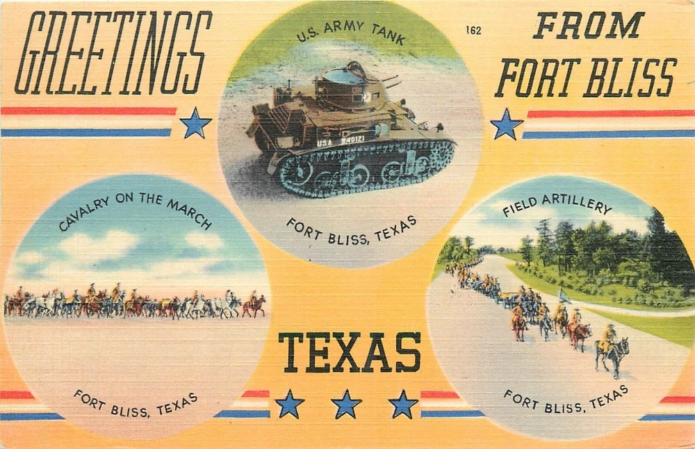 1940s Fort Bliss Texas multi View Military Base Tichnor linen postcard 25-2874