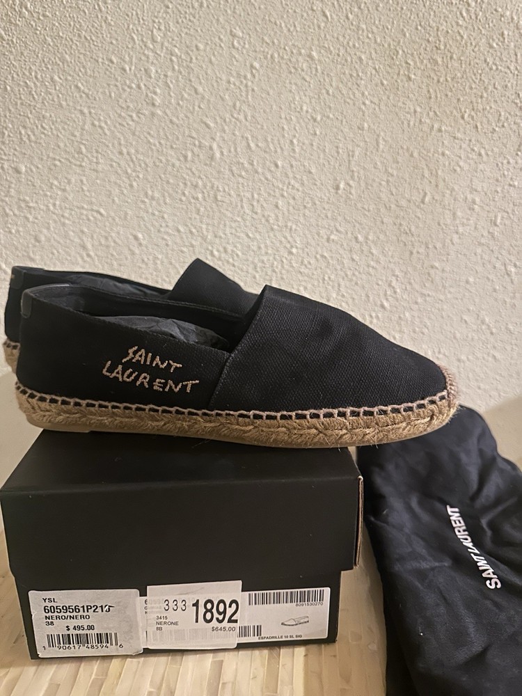 Saint Laurent YSL Women’s Espadrilles Black Canvas Size 38 (US 7.5 - 8) New