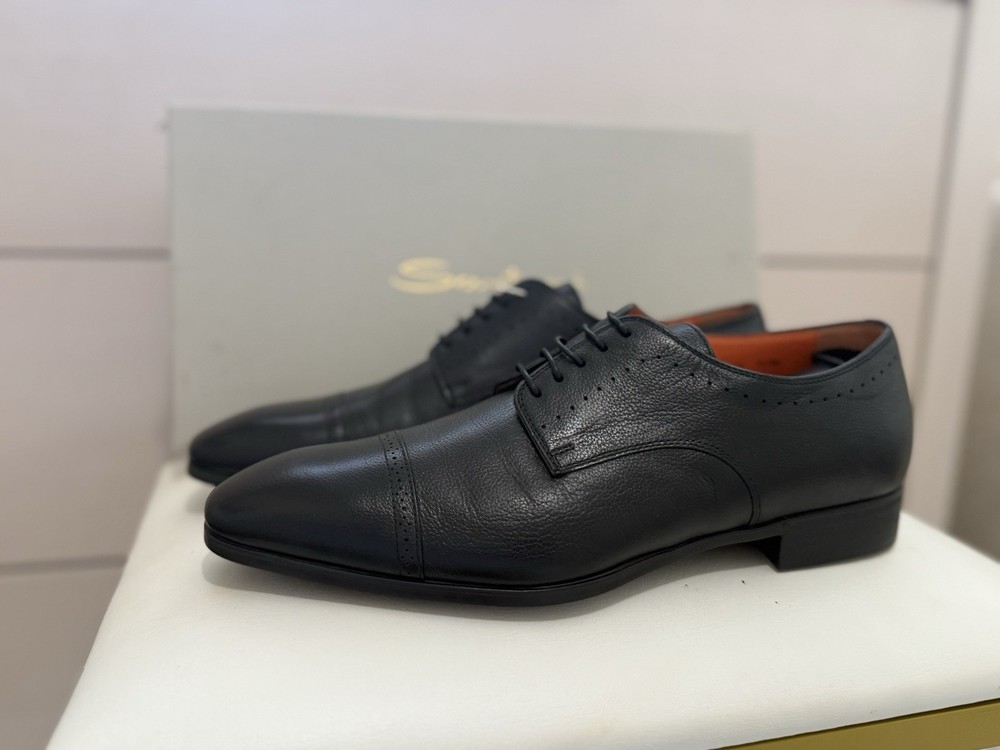 Santoni Gareth Black Leather Cap-Toe Derby Shoe Size 8 US (new With Tags)
