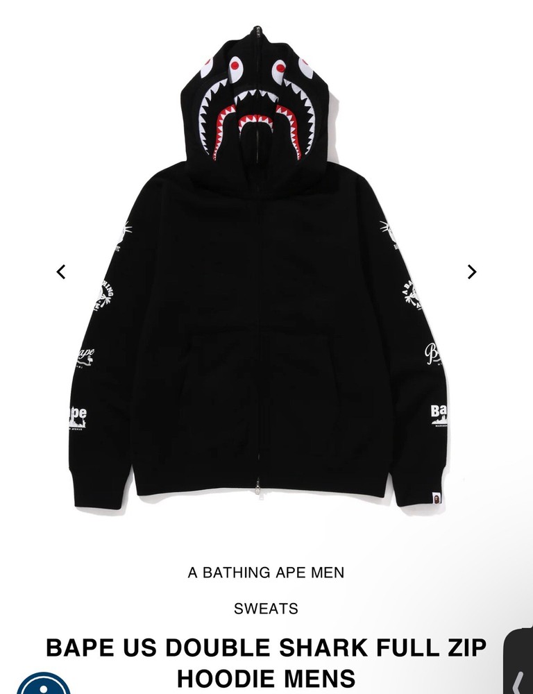 BAPE US DOUBLE SHARK FULL ZIP HOODIE MENS SIZE M