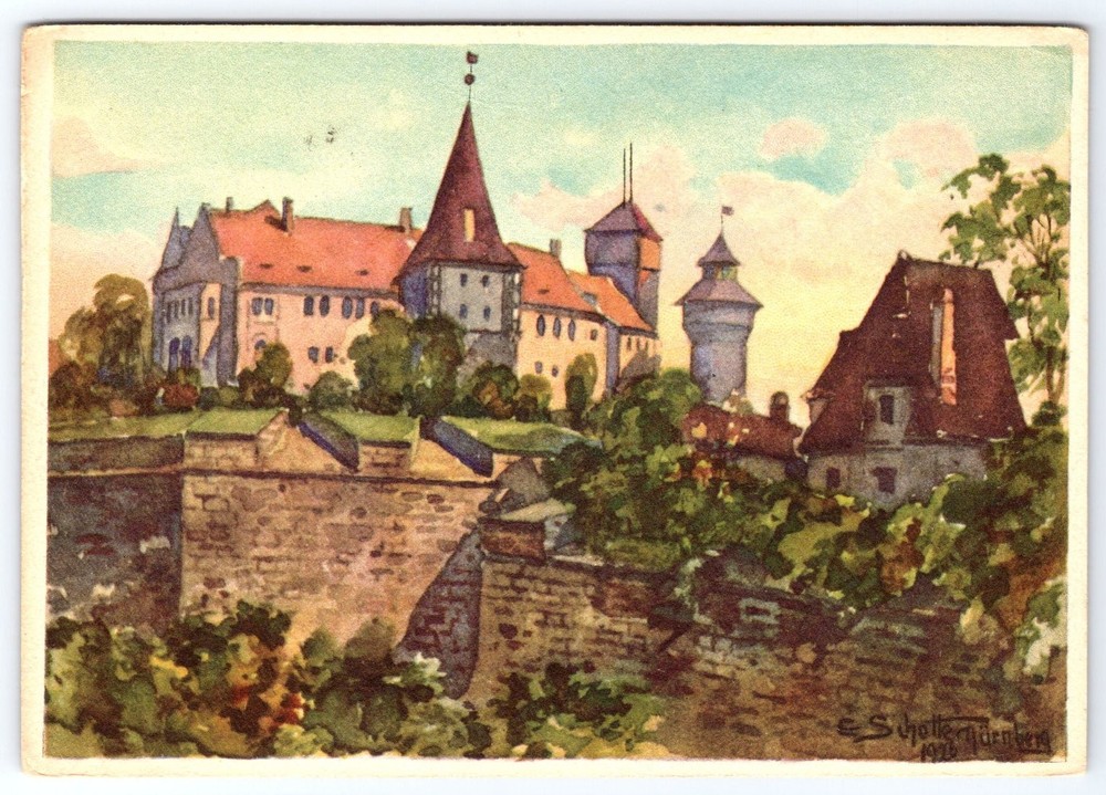 Vintage Nürnberg Castle Postcard from Neutorgarden 1926 German Art