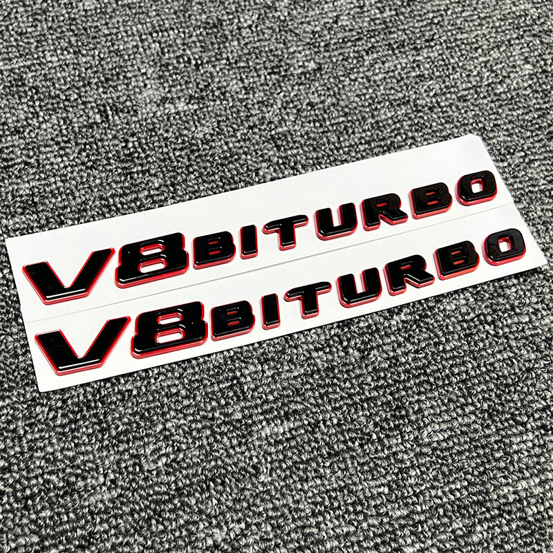 Red Black V8 BITURBO Rear Star Emblem Badge Set For MB AMG CL63 E63 CLS SLK