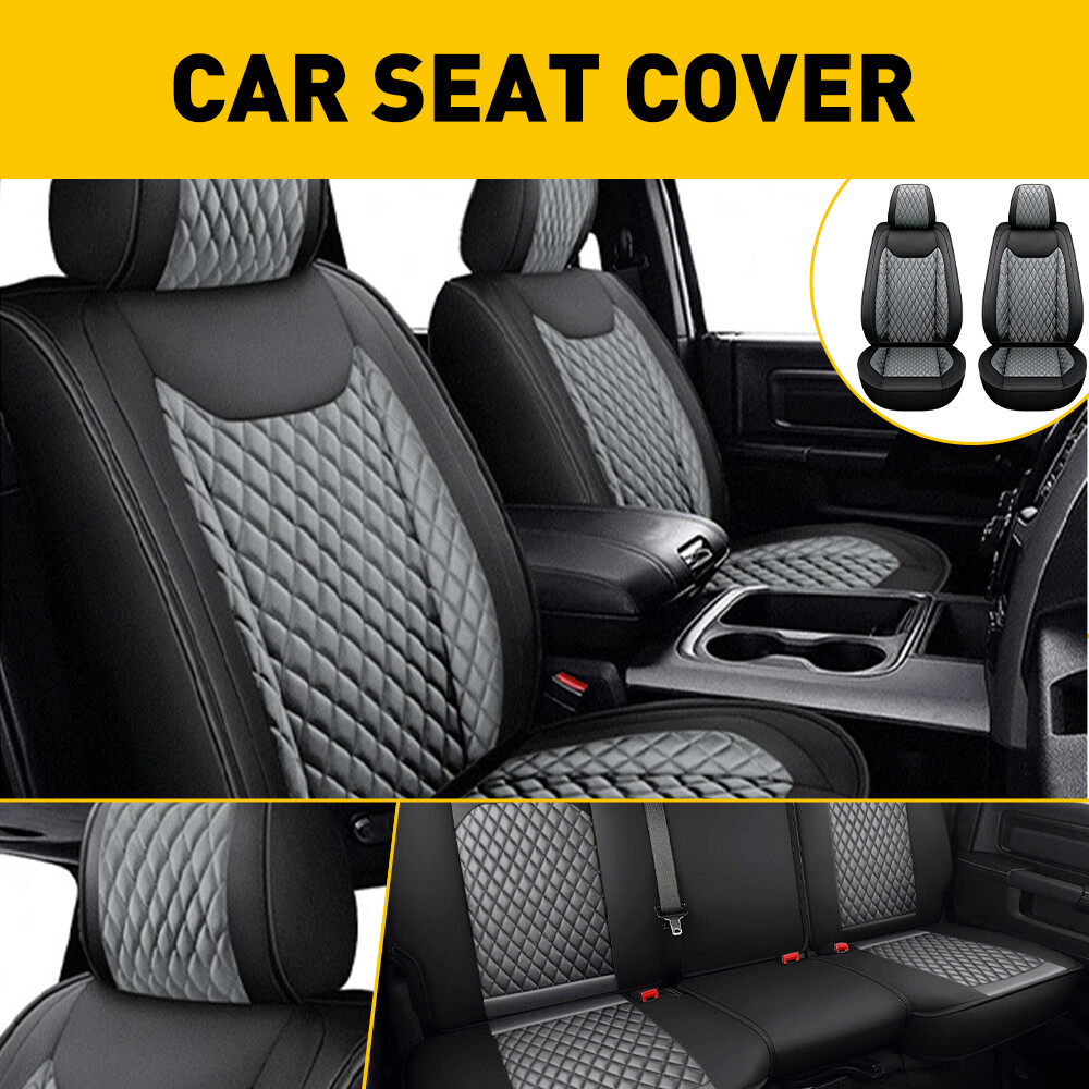 For Dodge Ram 1500 2500 3500 Pickup Full Leather 5 Seat Cover Cushion Black-Gray