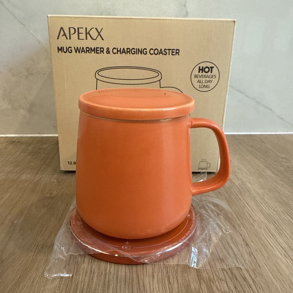 Smart Mug Warmer & Wireless Charger Set with 12.8oz Orange Ceramic Mug