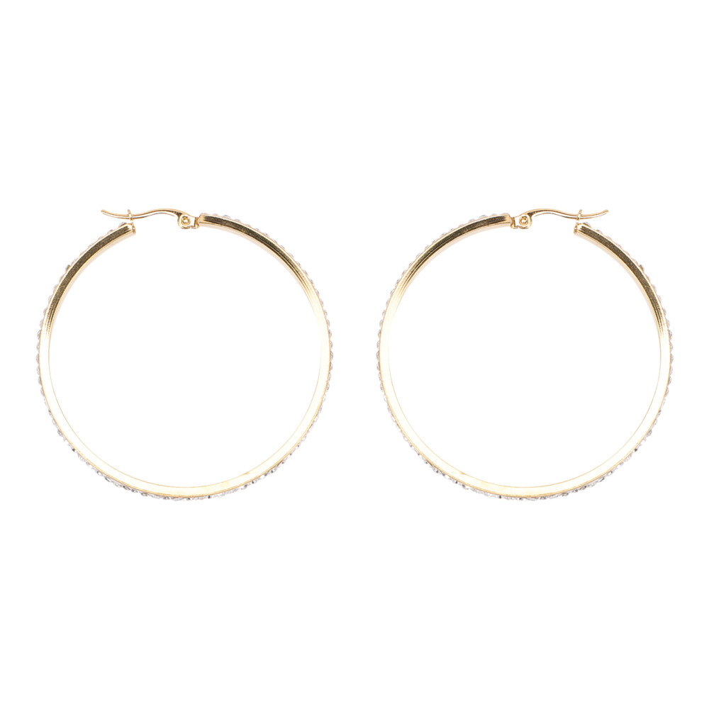 Sparkly Rhinestone Teardrop Hoop Earrings Round Titanium Steel