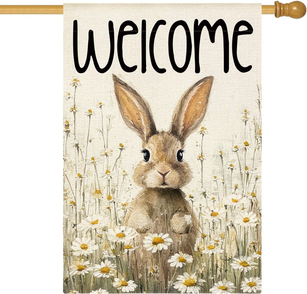 Bunny Rabbit Easter House Flag 28x40 Inch Double Sided Outside, Welcome Sprin...