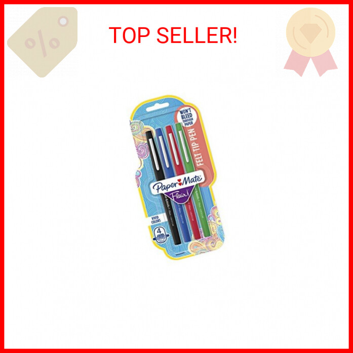 Paper Mate Flair Felt Tip Pens, Medium Point (0.7mm), Business Colors, 4 Count