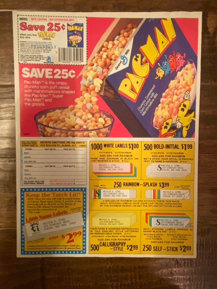1985 Rare General Mills Pac-Man Cereal Vintage Coupon Ad-image
