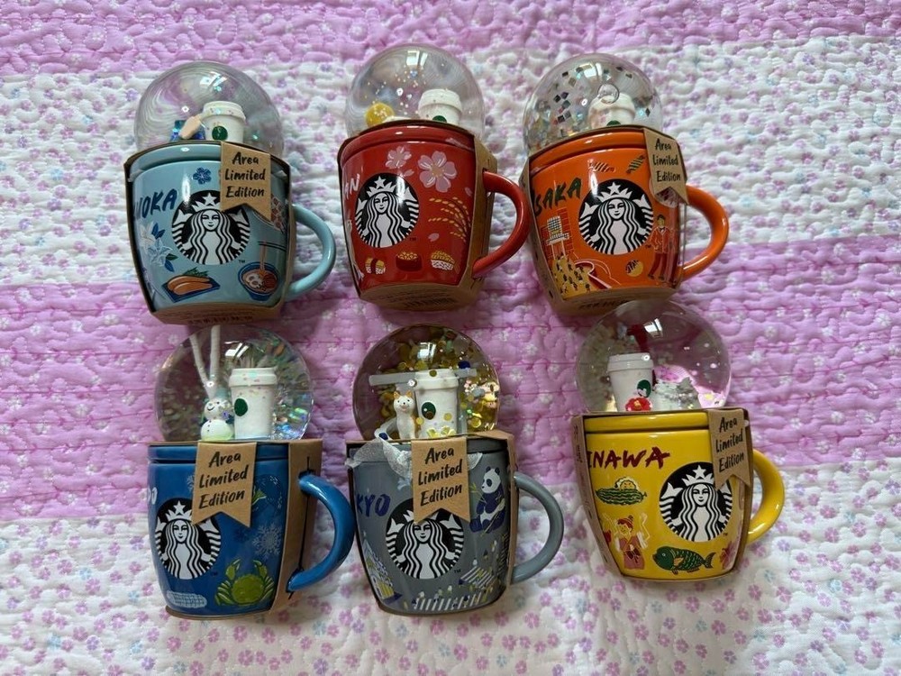 Starbucks Japan Snow Globe Mug Set 6 Cities Hokkaido Tokyo Kyoto Osaka Fukuoka Okinawa