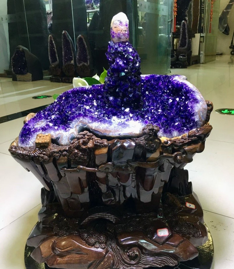 141LB Top Natural Amethyst Flower Quartz Crystal Specimen Reiki Healing + STAND