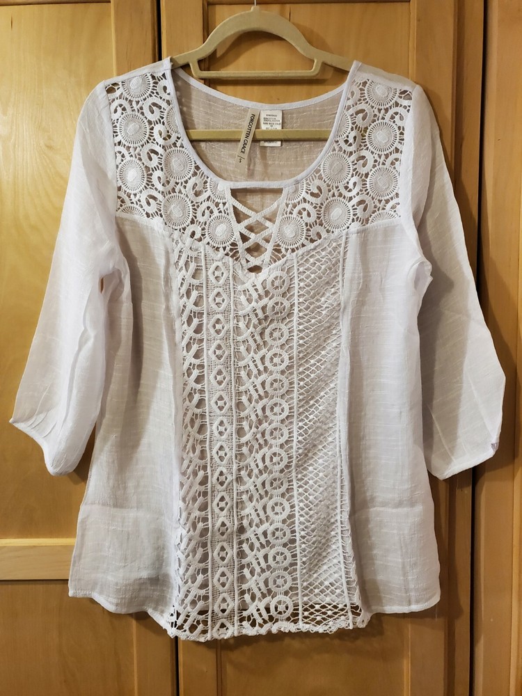 Forgotten Grace White Embroidered Lined Blouse Size Small Flash Sale-image