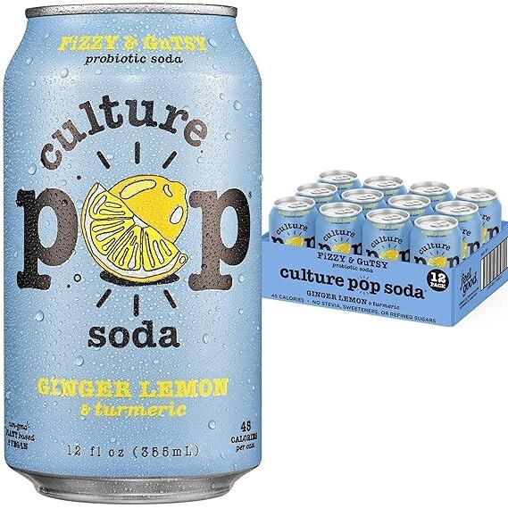 Culture Pop Soda Ginger Lemon Turmeric 12pk - Probiotic Low Sugar Non-GMO