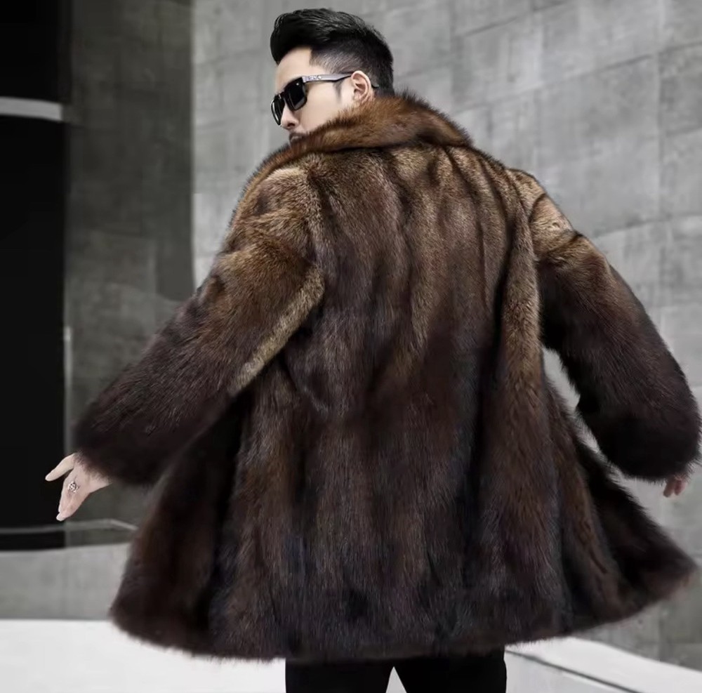 Luxury Mink Fur Men Real Warm Fur Outwear Long Coat Thicken Parka Overcoat