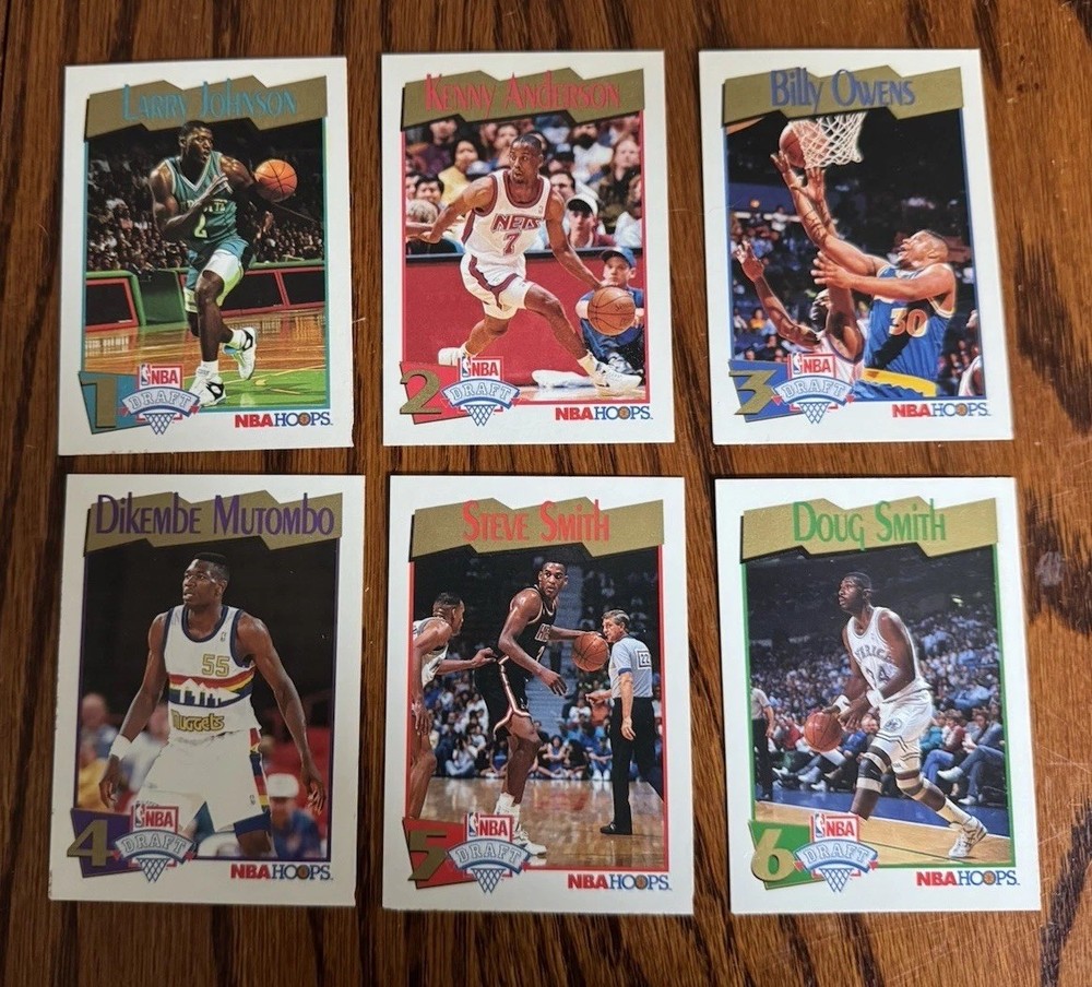 1991 NBA Hoops Rookie Draft Lot (6) –Dikembe Mutombo, Larry Johnson, Steve Smith