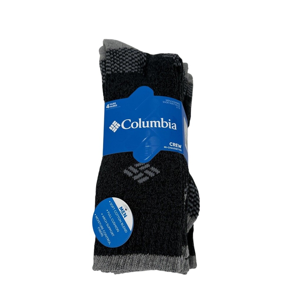 Columbia Socks Mens 6-12 4 Pack Black Gray Marl Full Cushion Crew NEW