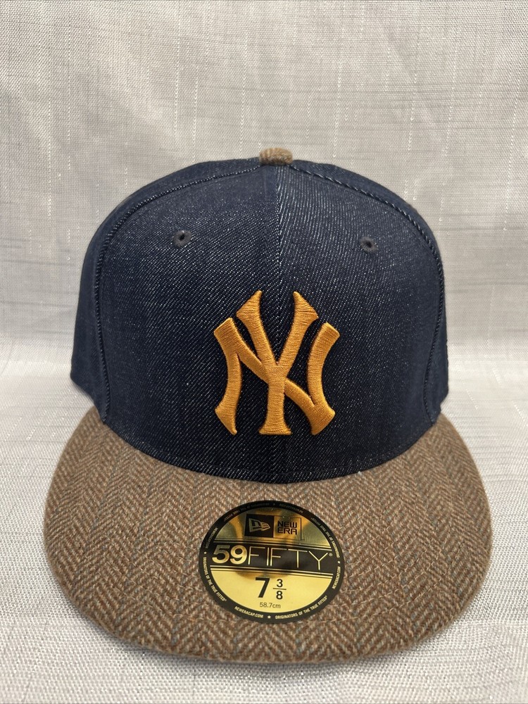 New Era New York Yankees Azul Denim Marrón Tweed 59FIFTY Sombrero Ajustado Talla 7 3/8