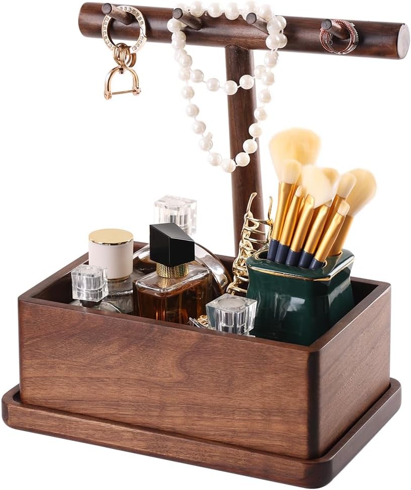 Solid Walnut Wooden Jewelry & Makeup Organizer Storage Box