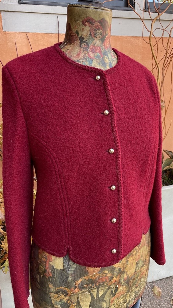 The Eagle’s Eye Vtg Size 12 Boiled Wool Raspberry Red Cardigan Normcore Preppy