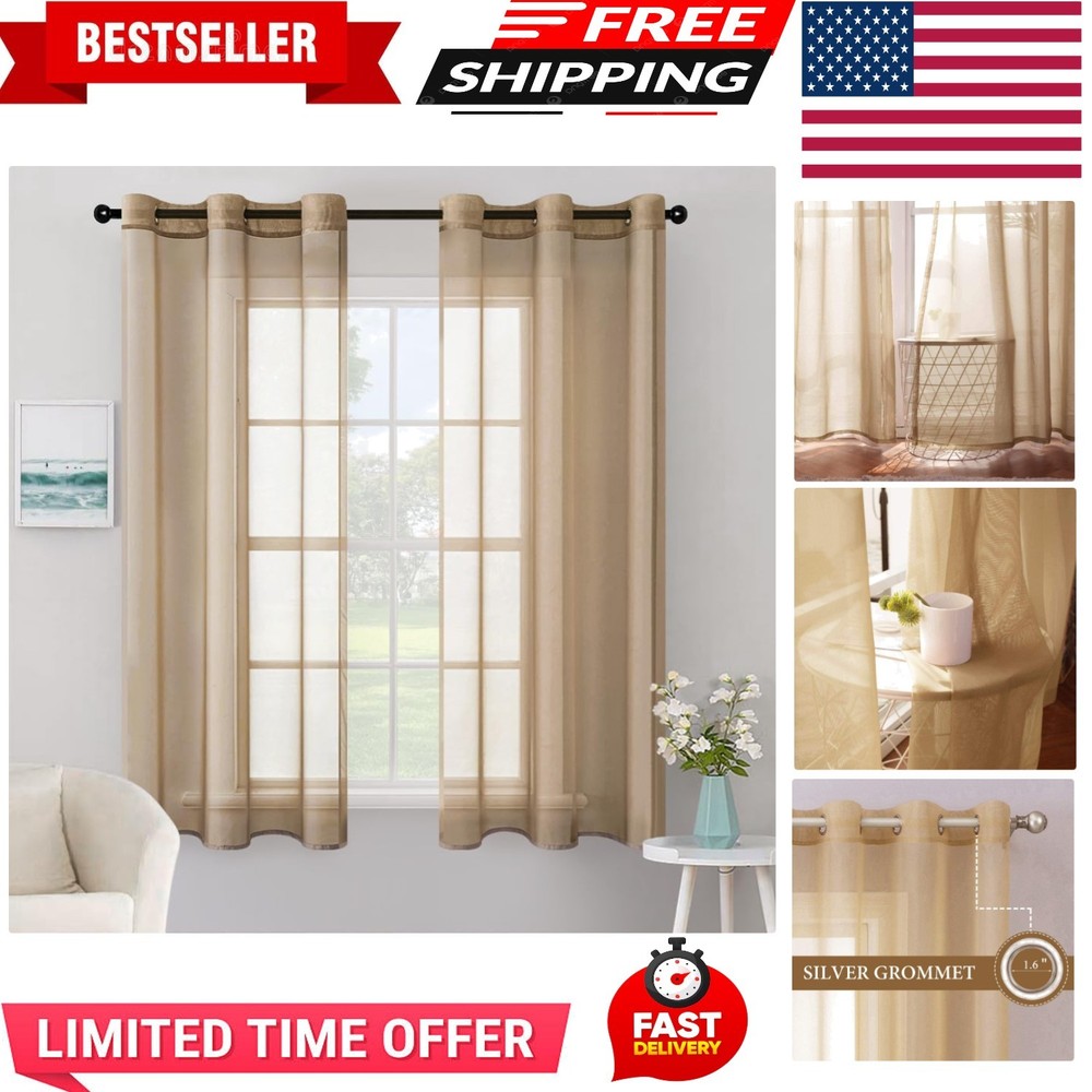 Solid Color Sheer Curtains 63 Inches Long 2 Panels Set - Elegant Lightweight ...