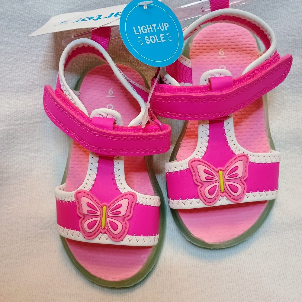 Toddler Girl Carter's Sandals Summer Light Up Sole  Strap Butterfly Pink 6