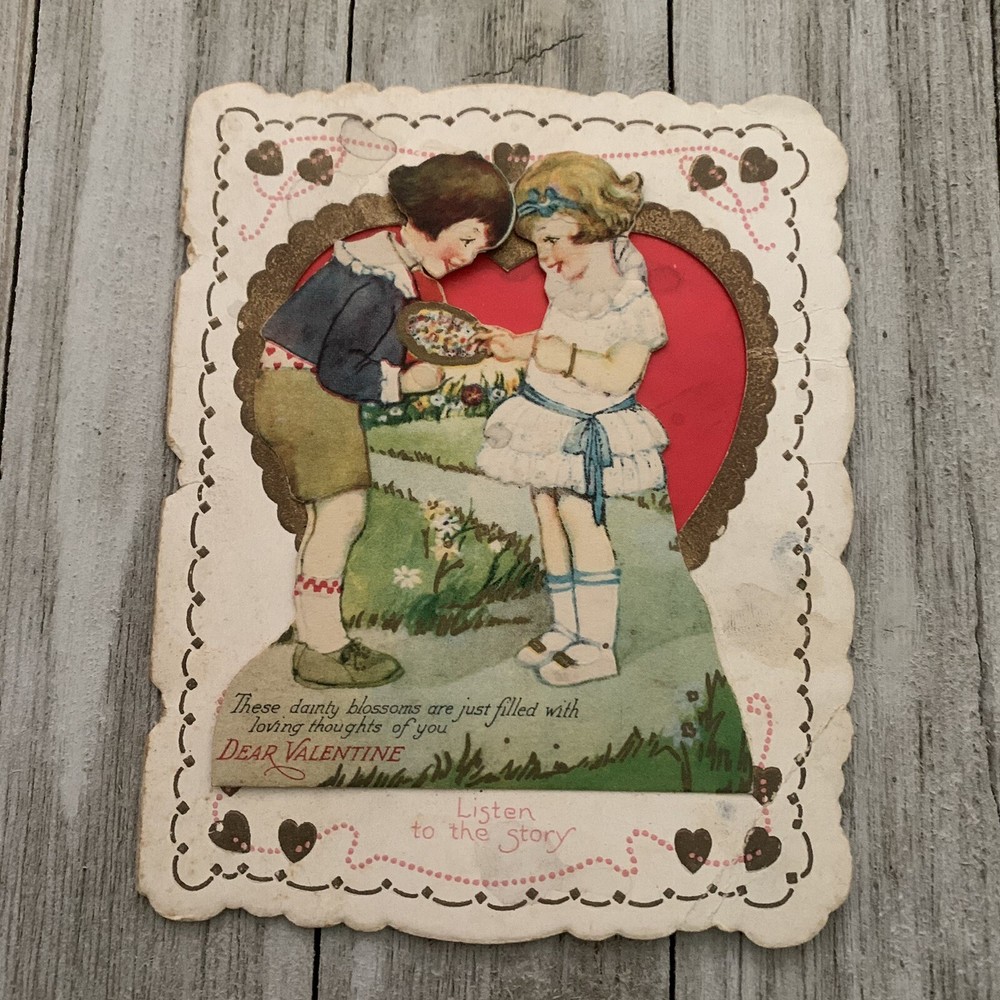 Vintage Valentines Boy Girl Die Cut Fold Out Germany 1920s