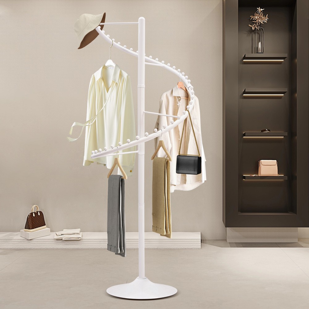Spiral 360° Rotating Garment Rack - Floor-Standing Clothes Organizer, White 1.8m