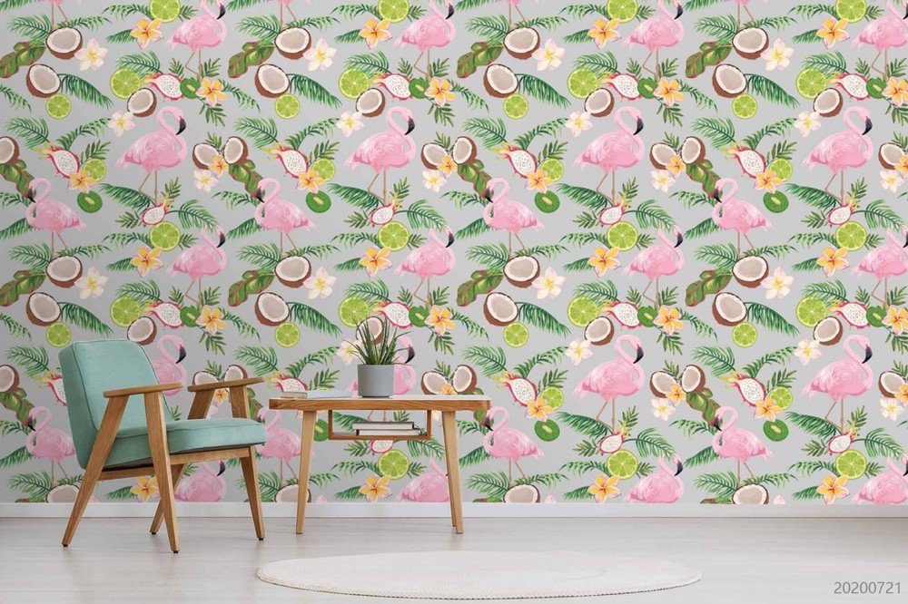 3D Flamingo Fruit Flower Leaf Pattern Wall Murals Wallpaper Murals Wall Sticker