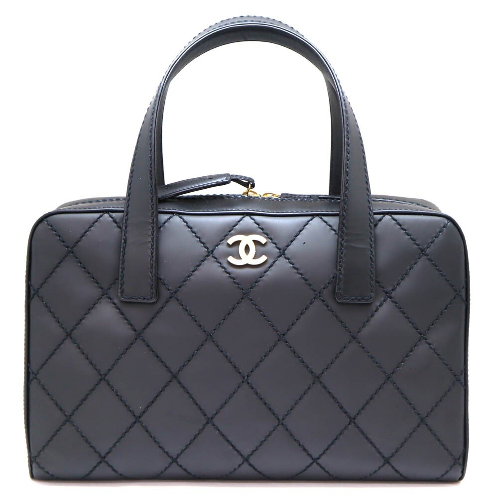 CHANEL Authentic Black Calfskin Wild Stitch Handbag