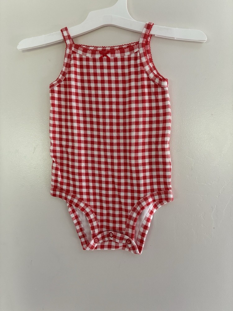 Carter's Baby Girls Red Gingham Bow Lace Trim 100% Cotton Sleeveless Bodysuit 9M