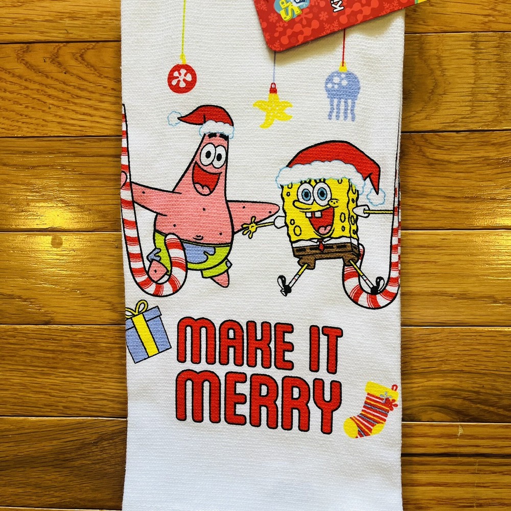 SpongeBob SquarePants 2 Pack Hand Kitchen Towels Make It Merry Christmas Patrick