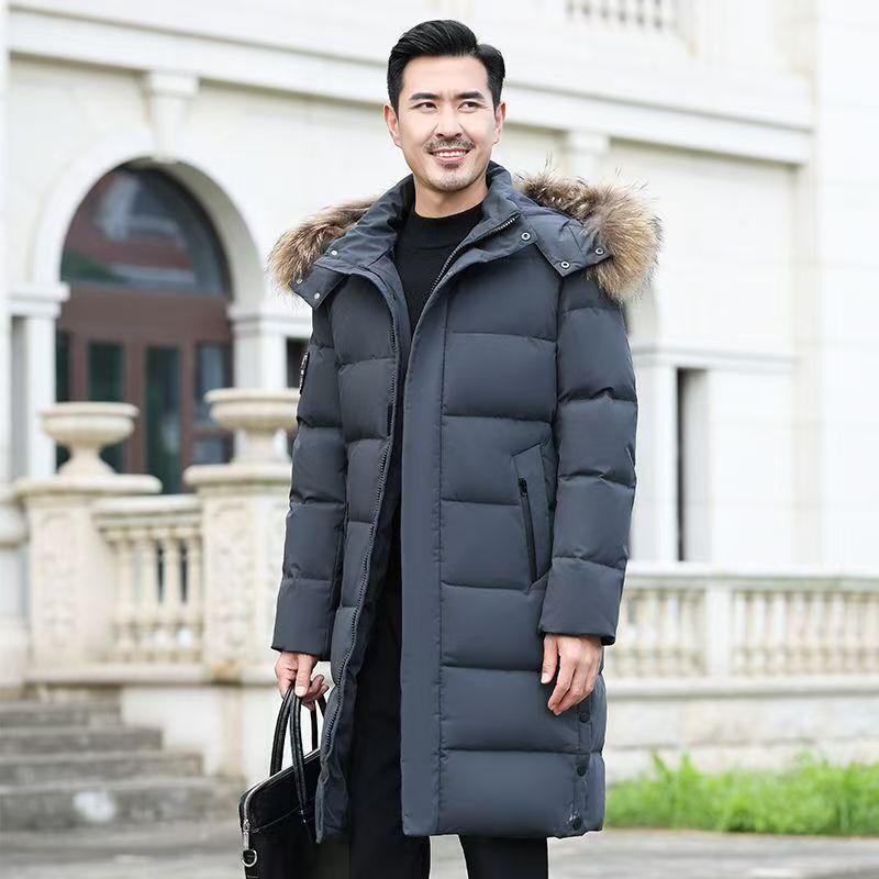 Men Outdoor Knee-length Casual Winter Jacket White Duck Down Warm Thickened Down