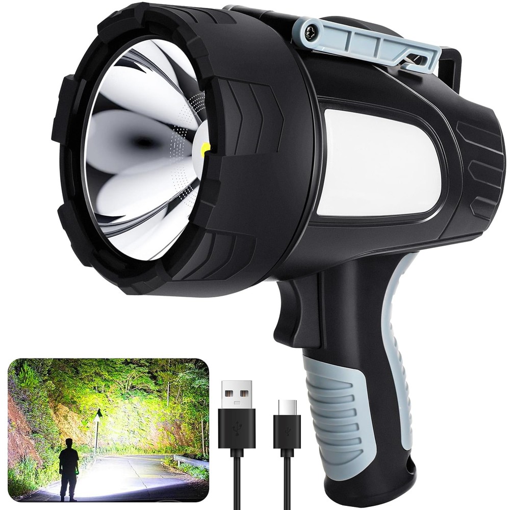 Rechargeable Spotlight Flashlight, 1000,000 Lumen Super Bright Led Spotlight ...