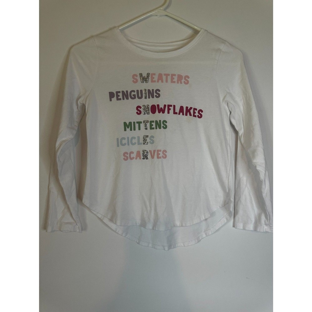 Member’s Mark Girls Long Sleeve Tee 10/12 White Winter Graphic Shirt