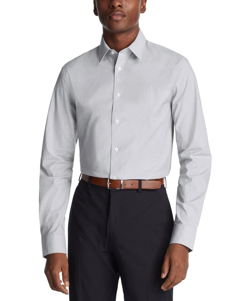 Calvin Klein Men's Non Iron Slim Fit Herringbone French Cuff Dress Shirt, XL, 17