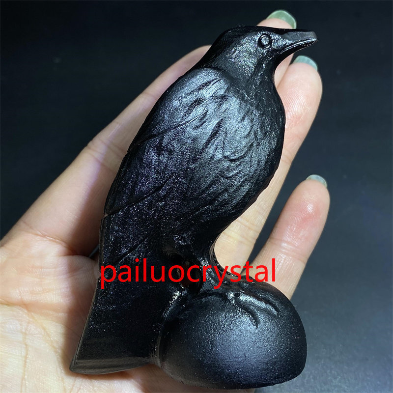 1pc Natural Obsidian Crow Quartz Crystal Skull Carved Figurines Reiki Gem 2.7