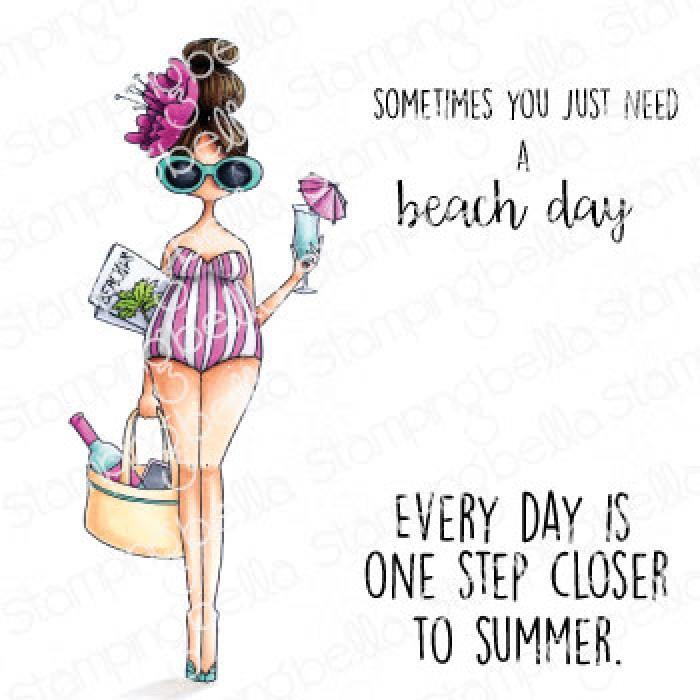 Curvy Girl Loves the Beach Stamping Bella Rubber Stamp Cling Set Free USA Shipping  