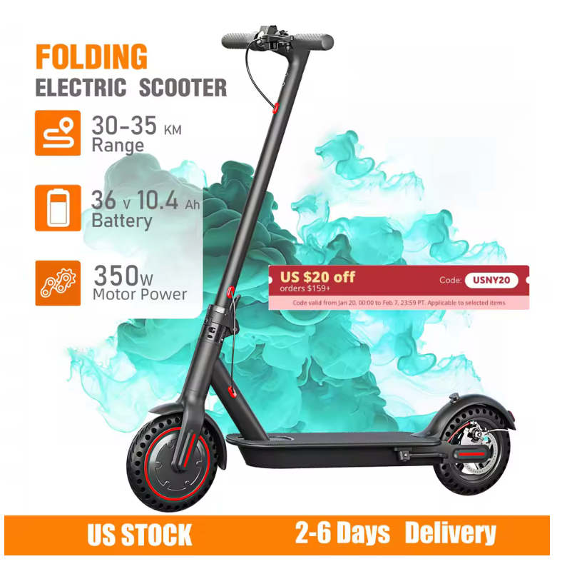 350W Folding Electric Scooter for Adults & Teens with Explosion-Proof Tires and Dual Brake System