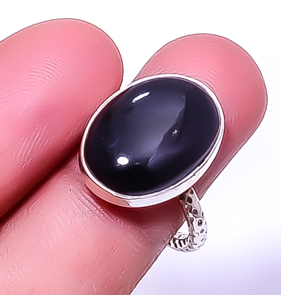 Black Onyx - Brazil Gemstone 925 Sterling Silver Fine Art Ring s.8.5 RR5824-14