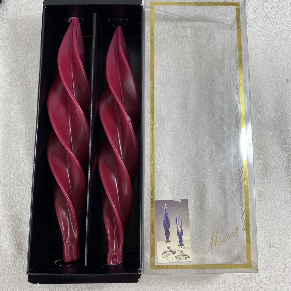 Vintage Red Spiral Mozart Twist Taper Candles Set of 2 in Original Box Handmade