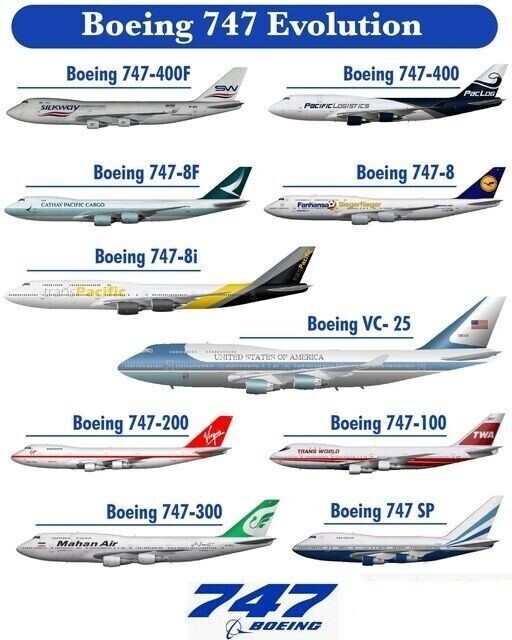 Boeing 747 Evolution Poster 24x36 Inches Aviation History Wall Art  