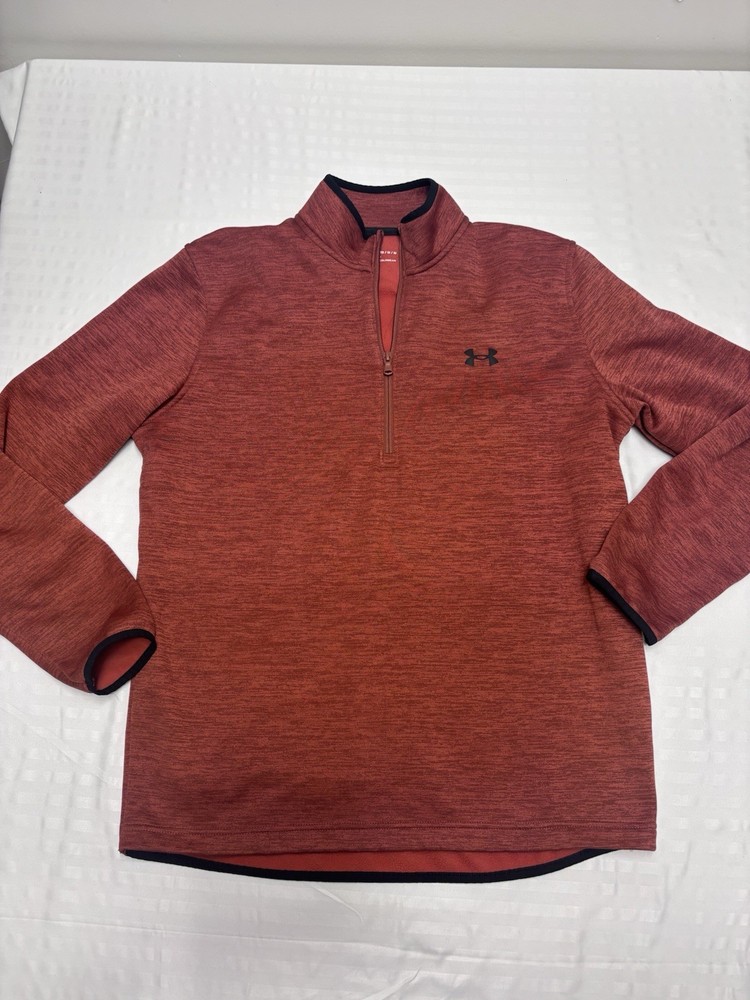 Under Armour Coldgear Mens 1/4 Zip Sweatshirt Pullover Orange Medium Loose EUC