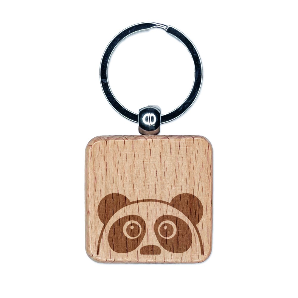 Personalized Peeking Panda Engraved Wood Keychain Charm Gift