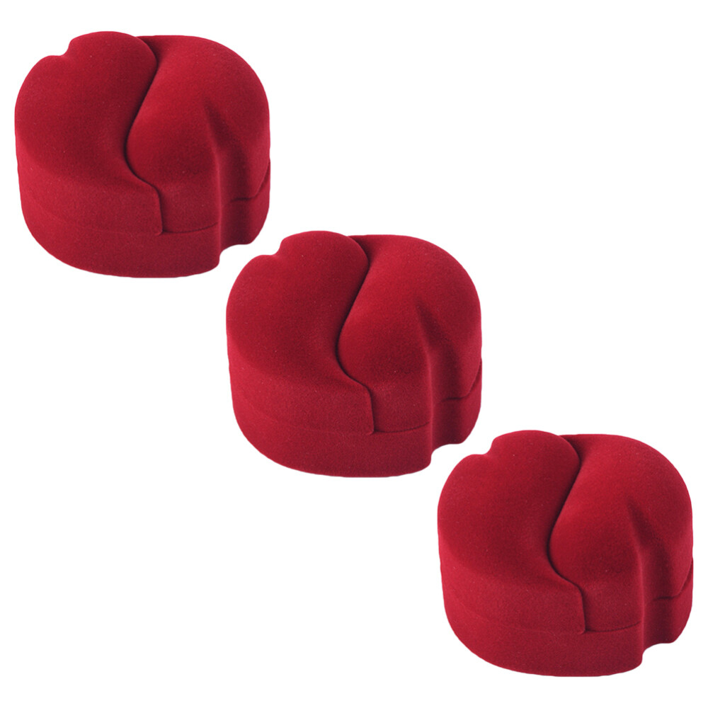 3PCS Red Pair Ring Jewelry Box Jewelry Box Creative Ring Jewelry Case Necklace