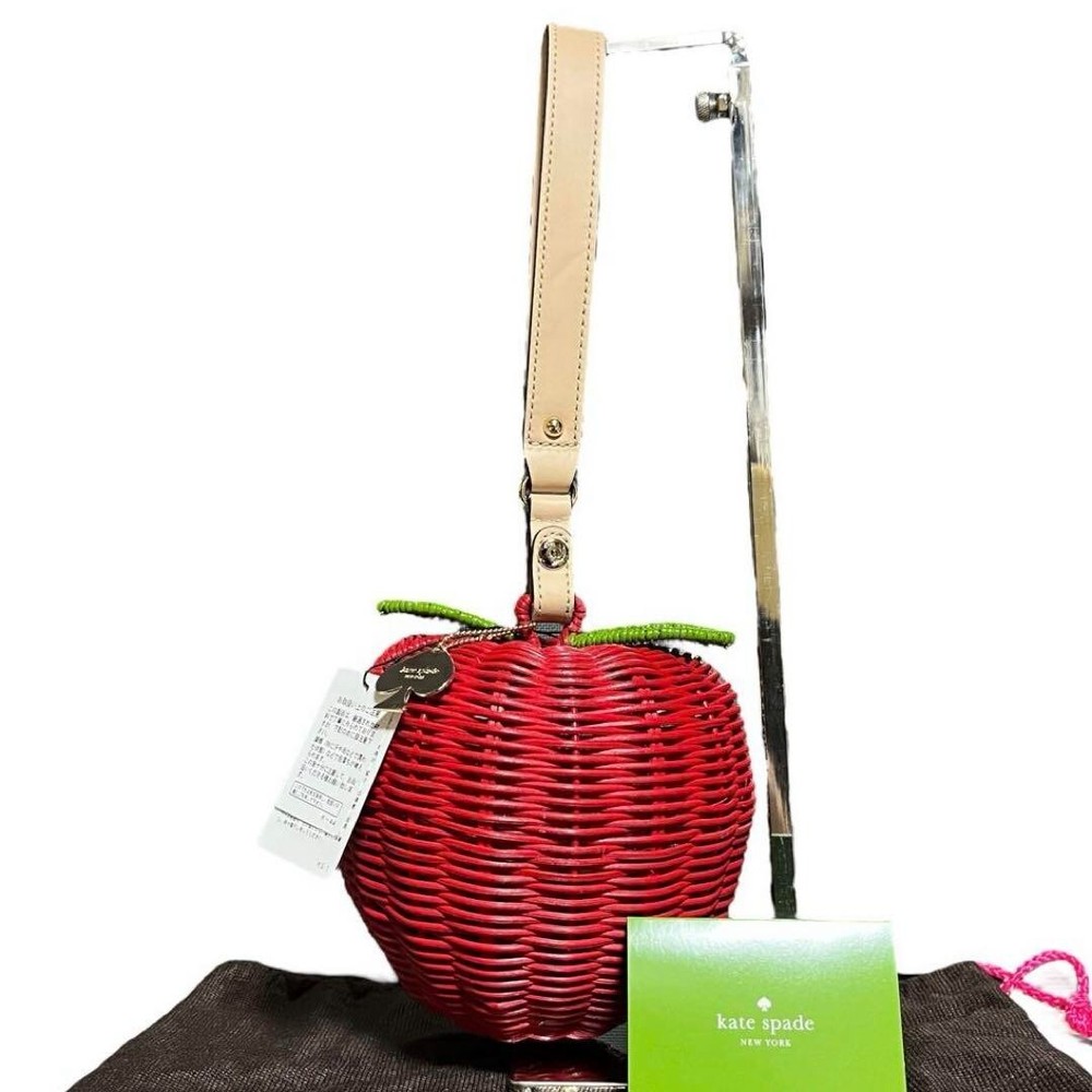 Kate Spade Red Apple Shaped Rattan Basket Bag Handbag Used Very Good Item Jpan