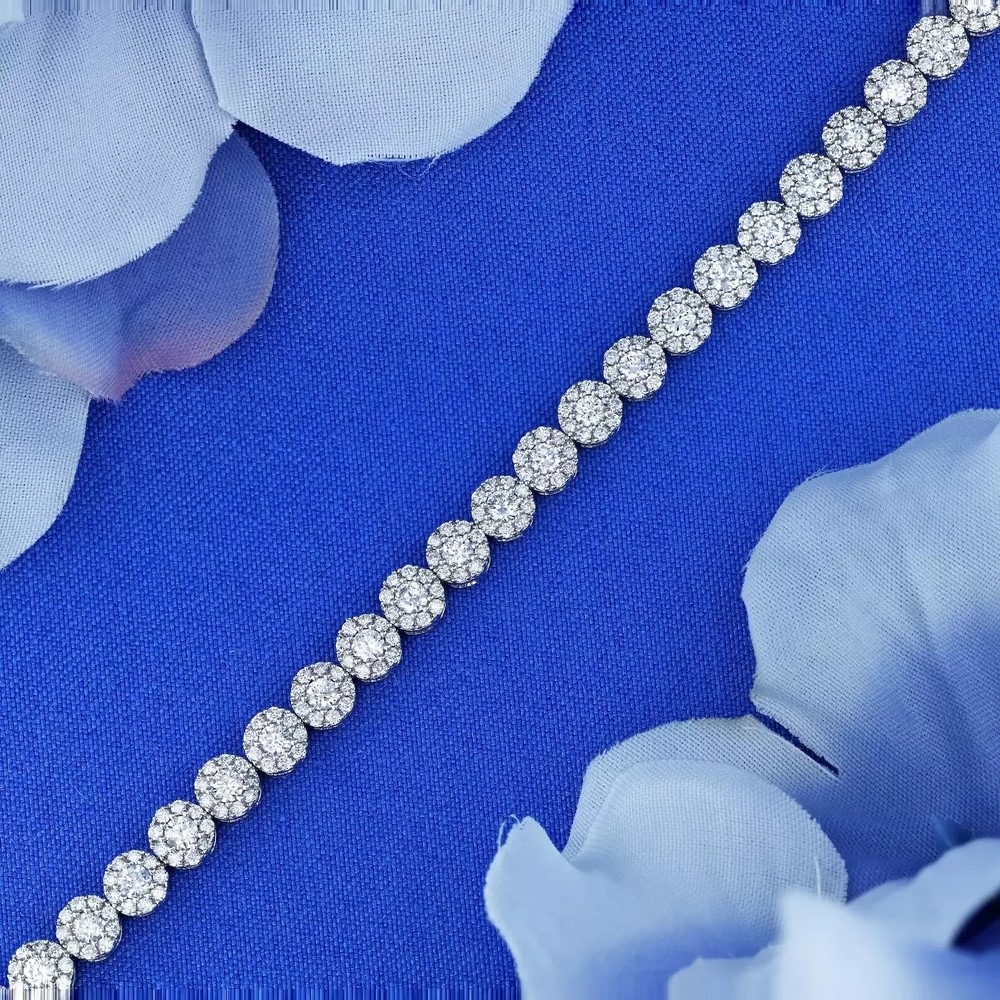 14K White Gold Plated 6Ct Lab Diamond Flower Tennis Bracelet