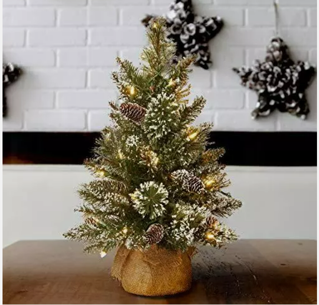 Pre-lit Artificial Mini Christmas Tree | Includes Small LED Lights, 2 FT